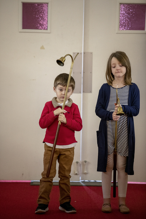 First Place, Chuck Scott Student Photographer of the Year - Gaelen Morse / Ohio UniversityMarshall Caldwell, left, 6, and Olivia Francis, 7, both of Tuppers Plains, Ohio, prepare for the Sunday morning service at St. Paul United Methodist Church on Route 7 in Tuppers Plains, Ohio, on February 16, 2019.
