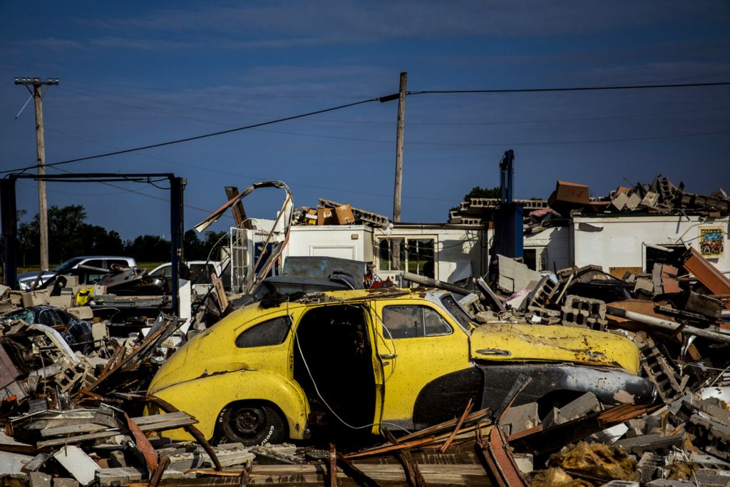 Third Place, News Picture Story - Meg Vogel / The Cincinnati Enquirer, “Brookville Tornado”A tornado destroyed a garage on the corner of Johnsville Brookville Road and Brookville Pyrmont Road in Brookville, Ohio on Tuesday, May 28, 2019.
