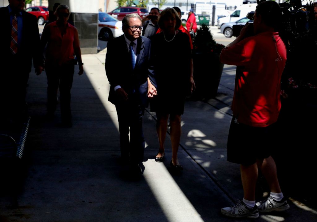 First Place, News Picture Story - Kurt Steiss / The Blade, “Dayton Shooting”Ohio Gov. Mike DeWine walks through a sliver of light as he arrives ahead of a press conference with wife, Fran, at the Dayton Convention Center in Dayton, Ohio, on Sunday, Aug. 4, 2019. 