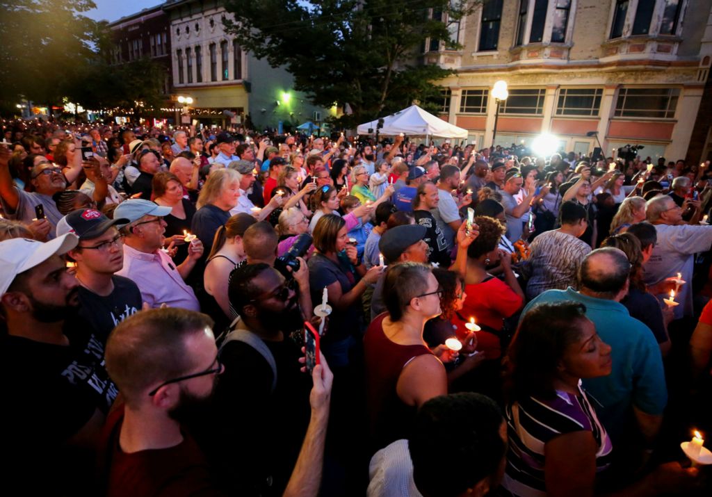 First Place, News Picture Story - Kurt Steiss / The Blade, “Dayton Shooting”People crowd in on the street during an evening vigil held in the Oregon District in Dayton, Ohio, on Sunday, Aug. 4, 2019. 