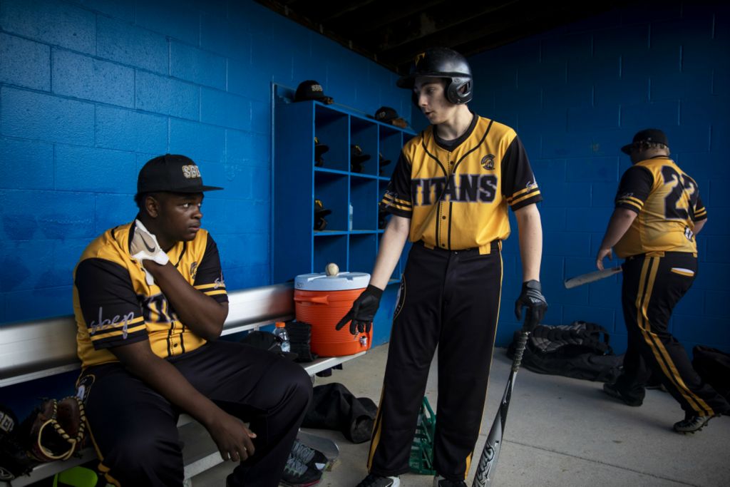 First Place, Photographer of the Year - Large Market - Meg Vogel / The Cincinnati EnquirerJacob West talks to Rahsaan Washington in the dugout, after Rahsaan got hurt at first base against Summit Country Day School at Summit's Athletic Complex in Columbia Township on Friday, April 26, 2019.