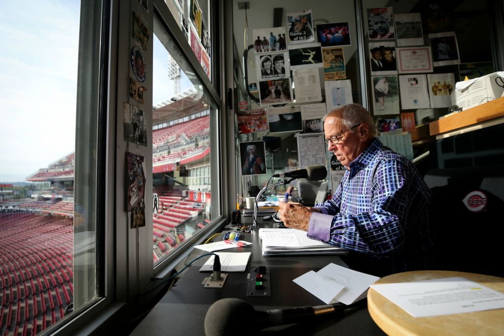 Third Place, Sports Picture Story - Kareem Elgazzar / The Cincinnati Enquirer, “Marty Brennaman's Last Day”Cincinnati Reds Hall of Fame broadcaster Marty Brennaman goes over his scorecard in the radio booth on his last day before he retires after 46 years in the booth, Thursday, Sept. 26, 2019, at Great American Ball Park in Cincinnati. 