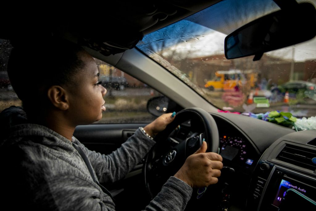 Award of Excellence, fps - Meg Vogel / The Cincinnati Enquirer, “Renters”Page Berry, 27, drops off her three daughters at school in Northside on Tuesday, February 4, 2020, after working the third shift at the airport. Before the girls leave the car, Berry asks, “What are we going to do today?” They reply in unison, “Be great! And do great things!” 