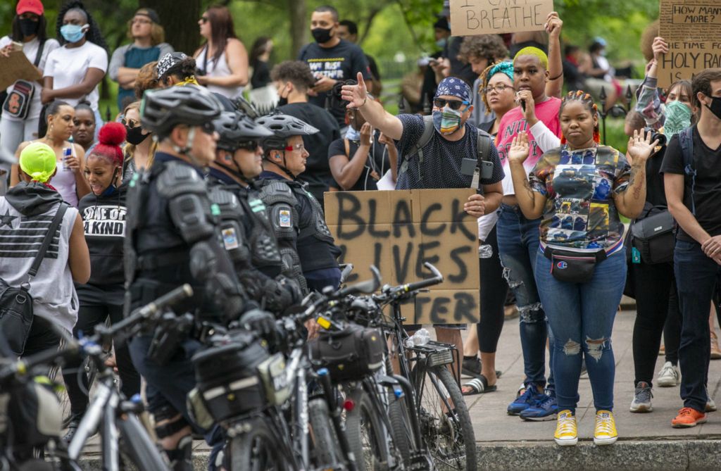 First Place, James R. Gordon Ohio Understanding Award - Adam Cairns / The Columbus Dispatch, “Political Climate of Southeast Ohio”Protesters yell at Columbus Police during a peaceful protest for George Floyd in downtown Columbus on Monday, June 1, 2020. 