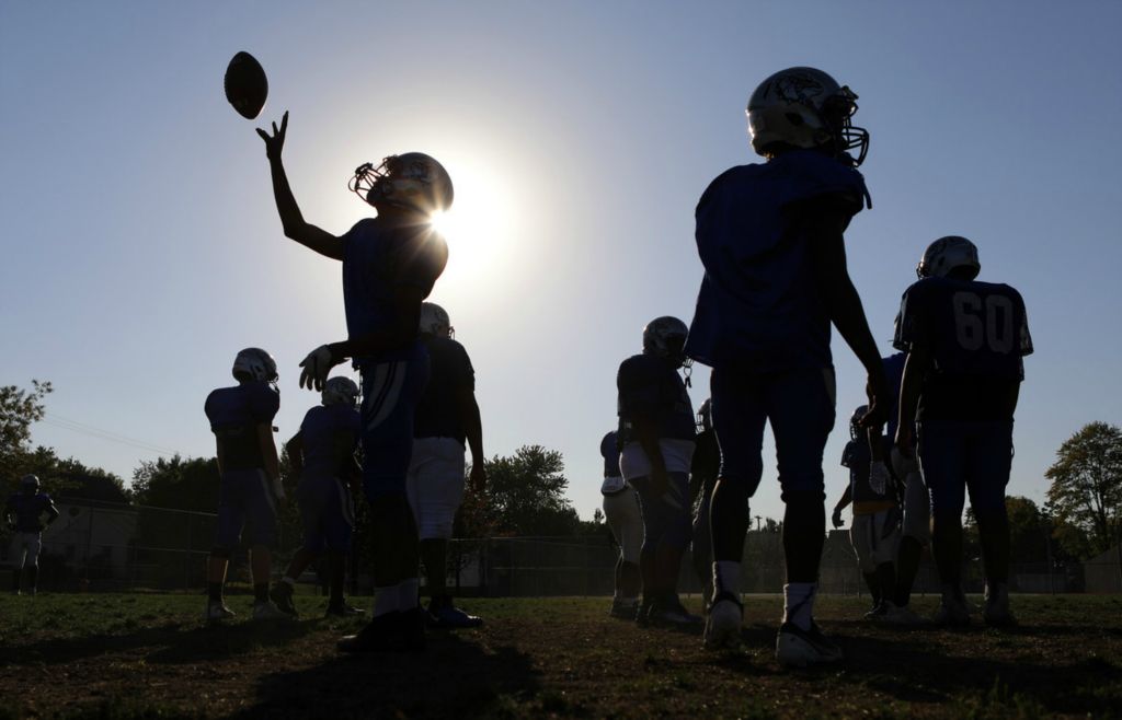 Third Place, Ron Kuntz Sports Photographer of the Year - Adam Cairns / The Columbus DispatchSouth High School football players practice on Wednesday, Oct. 7, 2020. South will face Bellefontaine in their first-ever playoff game on Friday.
