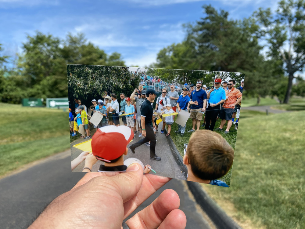 Third Place, Ron Kuntz Sports Photographer of the Year - Adam Cairns / The Columbus DispatchA photo of spectators from the 2019 Memorial Tournament watching Rory McIlroy head to the 15th tee is held in the same spot it was taken one year later at the 2020 tournament being played without spectators due to COVID-19 at Muirfield Village Golf Club in Dublin, Ohio.  