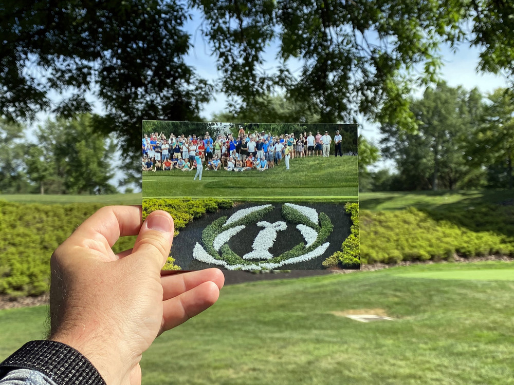 Third Place, Ron Kuntz Sports Photographer of the Year - Adam Cairns / The Columbus DispatchA photo of spectators on the 12th tee from the 2019 Memorial Tournament is held in the same spot it was taken one year later at the 2020 tournament being played without spectators due to COVID-19 at Muirfield Village Golf Club in Dublin, Ohio.  