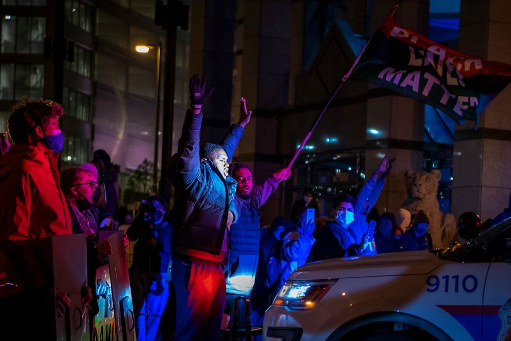 First place, News Picture Story - Gaelen Morse / Reuters, "Ma’Khia Bryant "Demonstrations take place outside of the Columbus Division of Police after an officer shot and killed Ma’Khia Bryant in Columbus, on April 20, 2021.