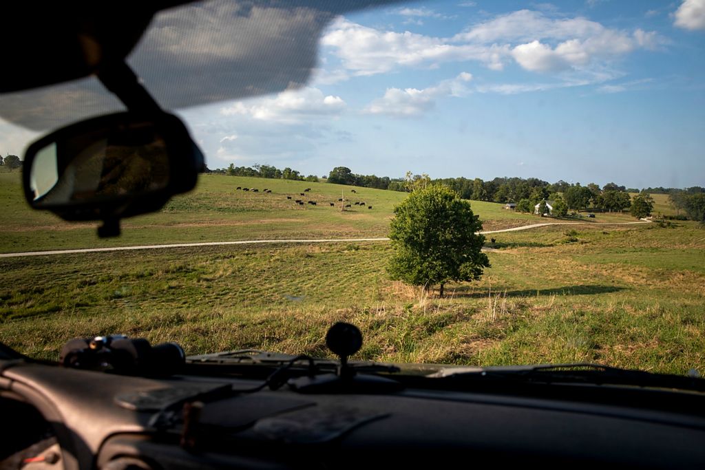 Second place, Photographer of the Year - Large Market - Meg Vogel / The Cincinnati EnquirerSkip Kuster drives around his farm in Harrison County, Ky., on Sunday, August 8, 2021. In 2016, Sylvia and Skip Kuster signed a contract to put nearly all of their land, approximately 350 acres, into solar. The lines would have to cross a small piece of the neighbors' farm to connect to the electrical grid. Neighbors expressed resistance, and the Kusters lost their lease in 2021. 