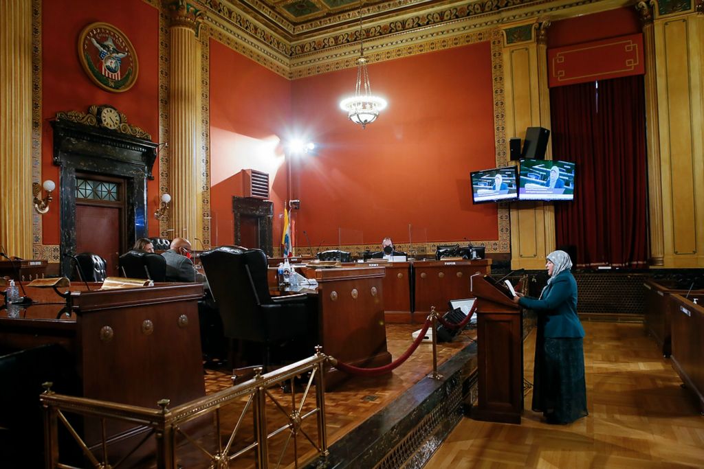 Third place, Photographer of the Year - Large Market - Adam Cairns / The Columbus DispatchMy Project USA founder and executive director Zerqa Abid makes a passionate plea to Columbus City Council on Oct. 28 for budgetary funding that will allow the Hilltop Tigers soccer program to be able to play year round.