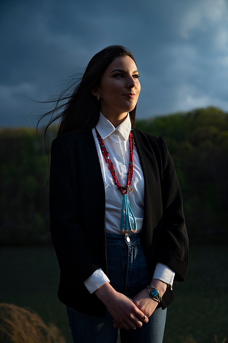 First place, Portrait Personality - Joseph Scheller / Ohio University, "Sarah Strouds"Sarah Liese, a graduate journalism student at Ohio University, poses for a portrait at Strouds Run, in Athens, Ohio, one of her favorite places near school, April 20, 2021. Liese had just been accepted at the Sundance Institute as a 2021 Full Circle Fellow, which is a fellowship to help support indigenous artists.