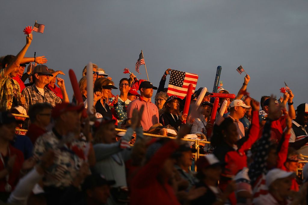 First place, Ron Kuntz Sports Photographer of the Year - Rebecca Benson / The BladeFans cheer during the first round of the 2021 Solheim Cup at Inverness Club in Toledo on September 4, 2021. 