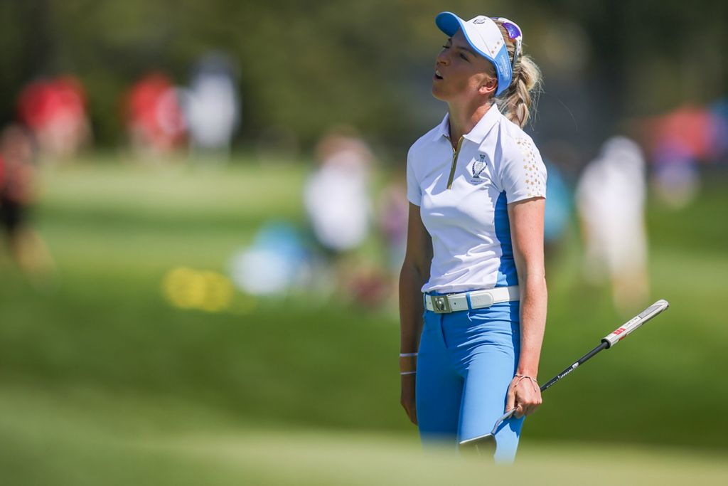 First place, Ron Kuntz Sports Photographer of the Year - Rebecca Benson / The BladeTeam Europe’s Sophia Popov makes a face after missing her putt during the final round of the 2021 Solheim Cup at Inverness Club in Toledo on Monday September 6, 2021. 