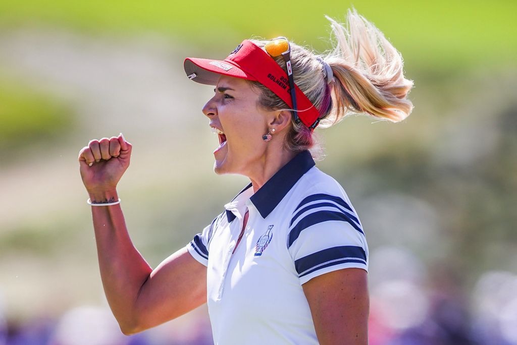 First place, Ron Kuntz Sports Photographer of the Year - Rebecca Benson / The BladeTeam USA’s Lexi Thompson celebrates her win on the 17th hole during the second round of the 2021 Solheim Cup at Inverness Club in Toledo on September 5, 2021. 