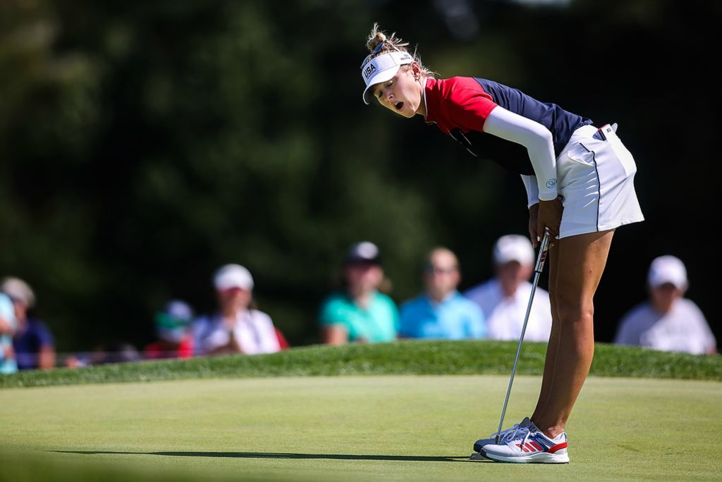 First place, Ron Kuntz Sports Photographer of the Year - Rebecca Benson / The BladeTeam USA’s Jessica Korda reacts to missing her putt on the fifth hole during the final round of the 2021 Solheim Cup at Inverness Club in Toledo on September 6, 2021. 