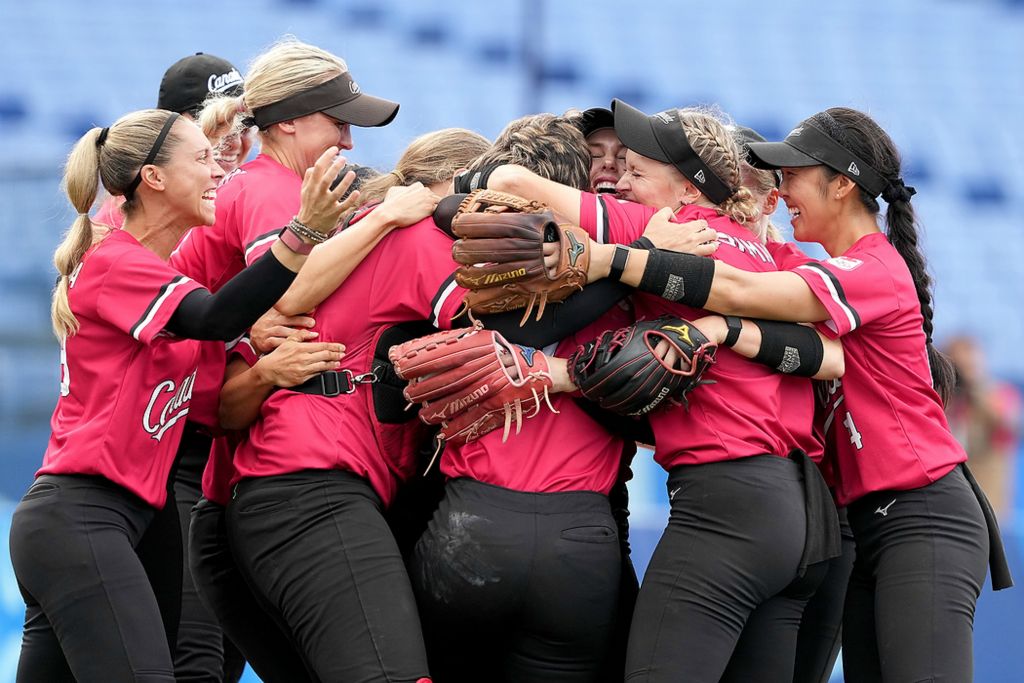 Second place, Sports Picture Story - Kareem Elgazzar / The Cincinnati Enquirer, “Olympic Softball”Team Canada celebrates the win against Mexico during the Bronze Medal Game of the Tokyo 2020 Olympic Summer Games, Jul 27, 2021, at Yokohama Baseball Stadium in Yokohama, Japan. Canada won, 3-2.