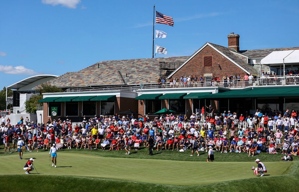 Award of Excellence, Sports Picture Story - Jeremy Wadsworth / The Blade, “Solheim Cup”Mina Harigae of Team USA and Celine Boutier of Team Europe on the ninth hole during the final round of the Solheim Cup Monday, September 6, 2021, at the Inverness Club in Toledo. 