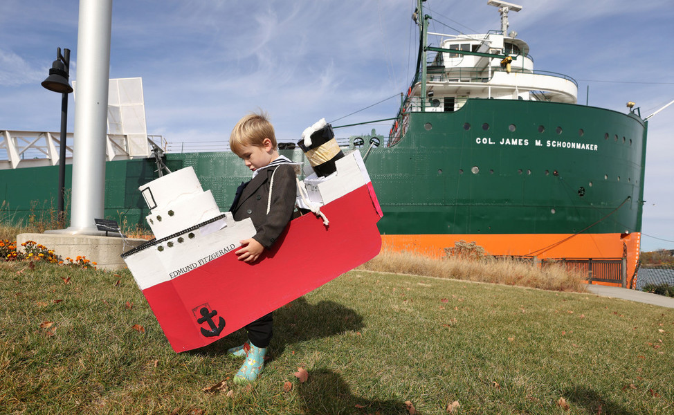 Feature - Award of Excellence, “Ship Shape”Jax Napolski, 3, of Whitehouse, wears his Edmund Fitzgerald costume during the ‘Boo on the Boat’ halloween event at the National Museum of the Great Lakes in Toledo. Jax’s interest avid interest in boats and the Great Lakes was spurred by his grandfather, Greg Slack, who owns a boat.  He was originally going to dress as the Titanic but decided on the Edmund Fitzgerald instead, his mother, Sara Napolski, said.   (Dave Zapotosky / The Blade)