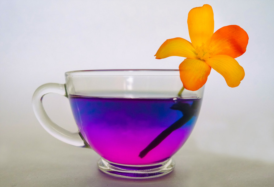 Illustration - First Place, “Mayflower”Butterfly Pea Flower Tea, with lemon. If you add an acid to the tea, its color changes from blue to purple. (Jeremy Wadsworth / The Blade)