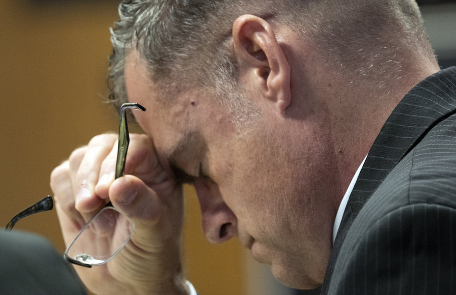 News Picture Story - First Place, “Wagner Trial”Special Prosecutor D. Andrew Wilson rubs his forehead as Special Prosecutor Angela Canepa questions George Wagner IV. The trial continued for over ten weeks.  (Brooke LaValley / The Columbus Dispatch)