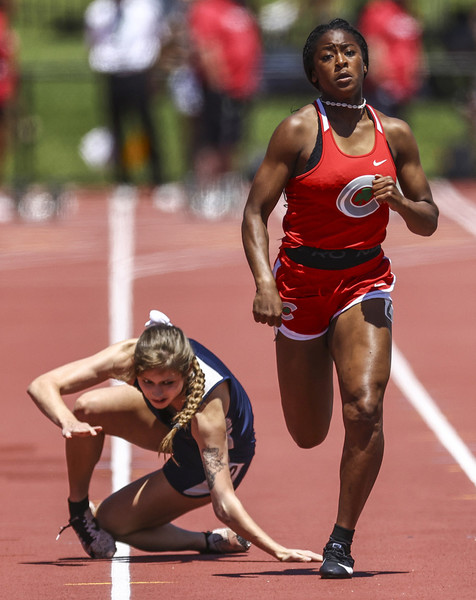 Photographer of the Year - Large Market - Second Place, Jeremy Wadsworth / The BladeCentral Catholic’s Nyla King (right) finishes fourth in the Division II 200 meter dash as Josie Knierim of Morgan falls and breaks her elbow during the OHSAA sate track and field meet at Jessie Owens Memorial Stadium in Columbus.  
