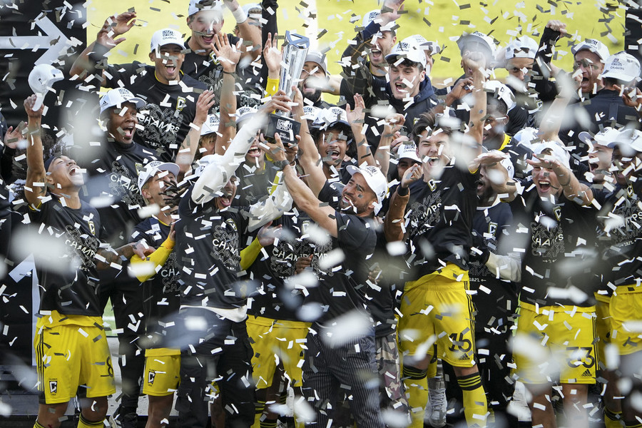 Ron Kuntz Sports Photographer of the Year - First Place Confetti rains down as the Columbus Crew 2 receive their trophy following the 4-1 win over St. Louis CITY2 in the inaugural MLS NEXT Pro Cup Championship at Lower.com Field.   (Adam Cairns / The Columbus Dispatch)