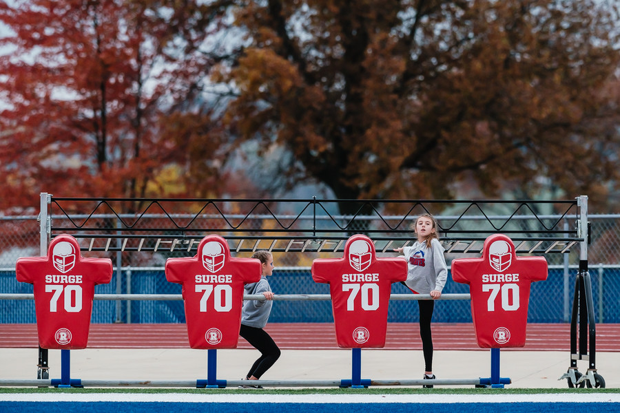1st - Photographer of the Year - Small Market Garaway High School football team water girls practice dance moves during team warmups before the week 11 high school football playoff game against Rock Hill, Friday, Oct. 27 at Garaway High School, Sugarcreek, Ohio. (Andrew Dolph / The Times Reporter)