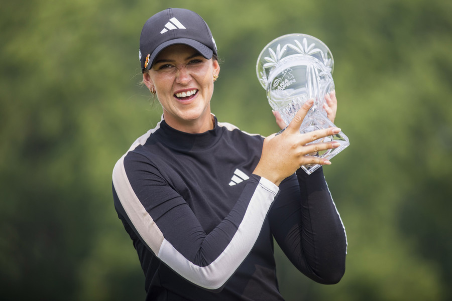 Award of Excellence - Ron Kuntz Sports Photographer of the Year 2023 Dana Open champion Linn Grant holds the Dana Open cup during the final round of the Dana Open at Highland Meadows Golf Club in Sylvania on Sunday, July 16, 2023.  (Rebecca Benson / The Blade)